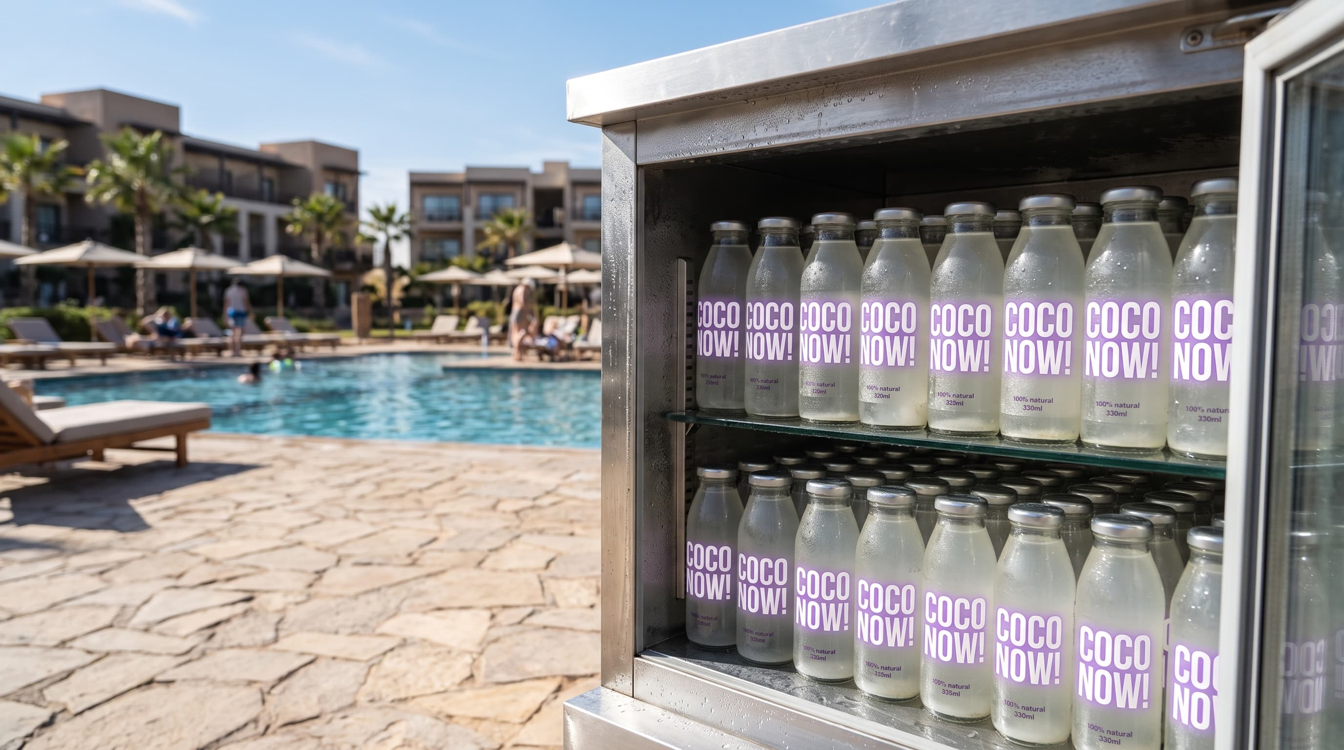 COCO NOW! bottles chilled at a beach club