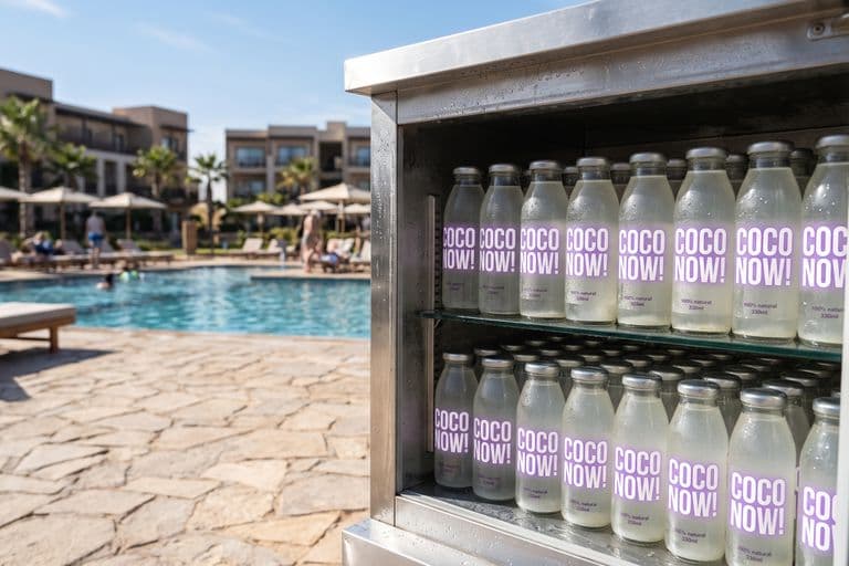 Bouteilles COCO NOW! au frais, beach club
